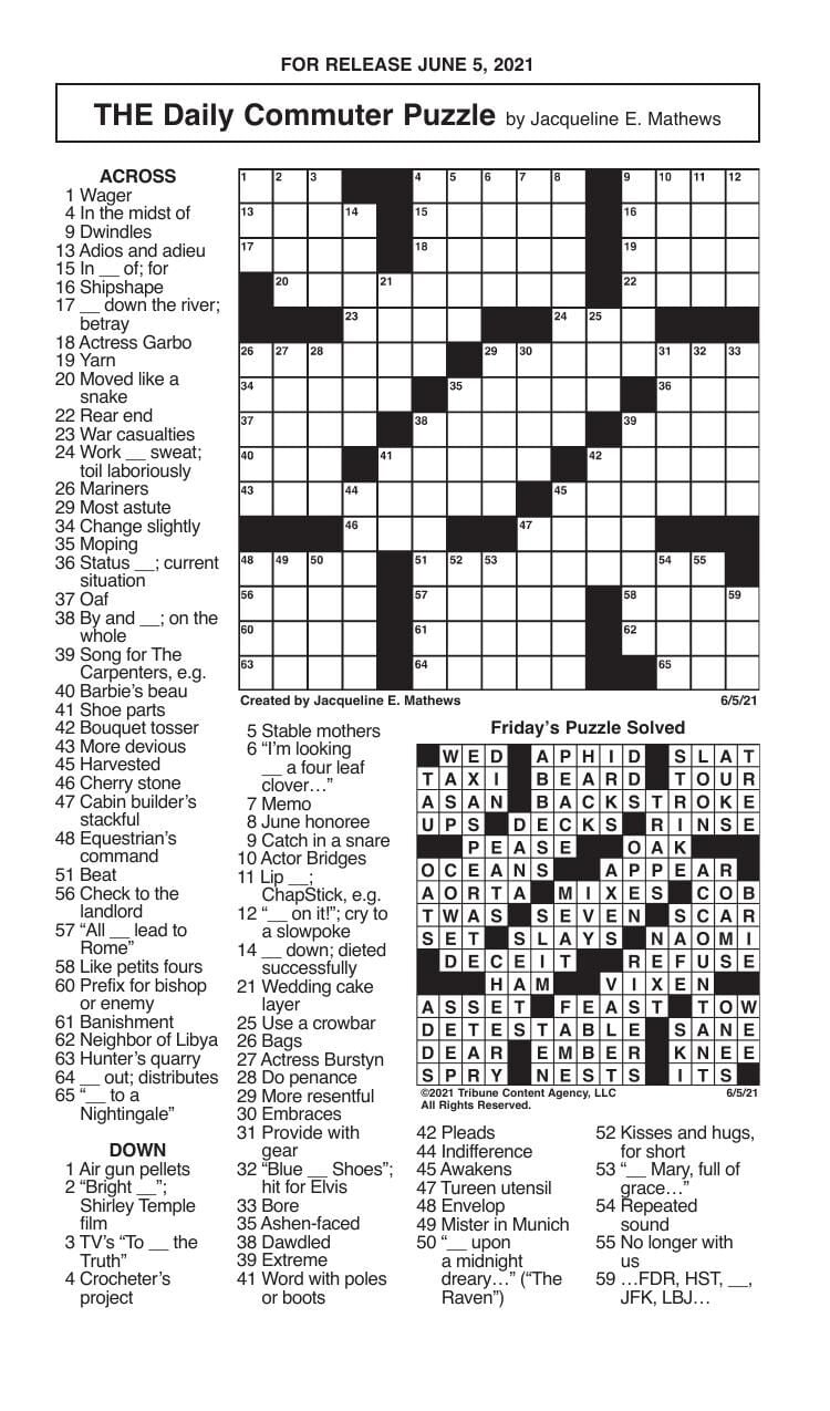 Crosswords, June 5, 2021 | Crosswords | redandblack.com
