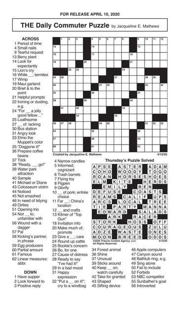 Crosswords, April 10, 2020 | Crosswords | redandblack.com