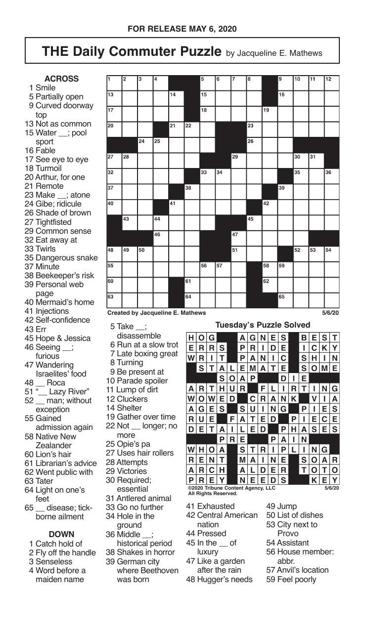 Crosswords May 6 2020 Crosswords Redandblack Com