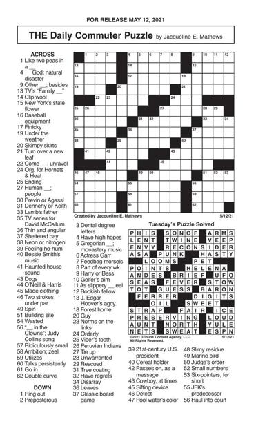 Crosswords, May 12, 2021 | Crosswords | redandblack.com
