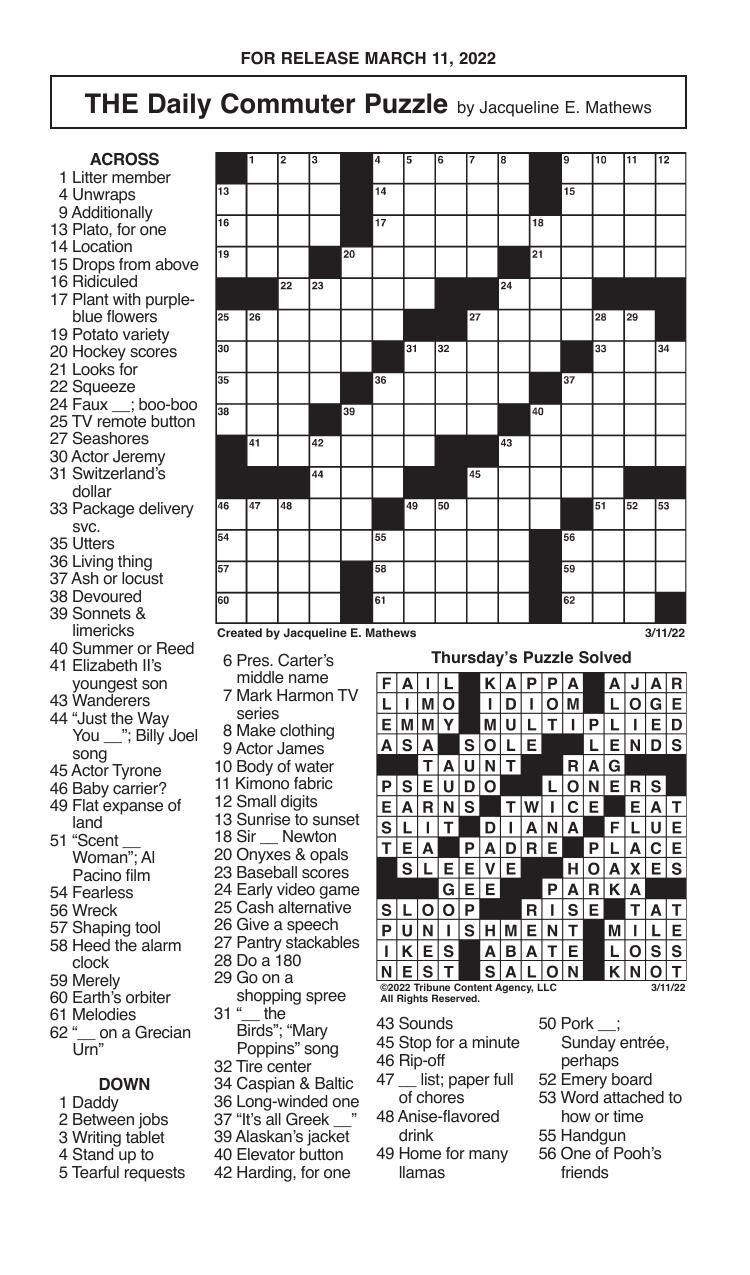 Crosswords, March 11, 2022 Crosswords
