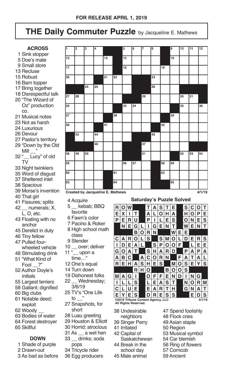 Crosswords, April 1, 2019 Crosswords