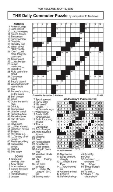 Crosswords, July 16, 2020 | Crosswords | redandblack.com