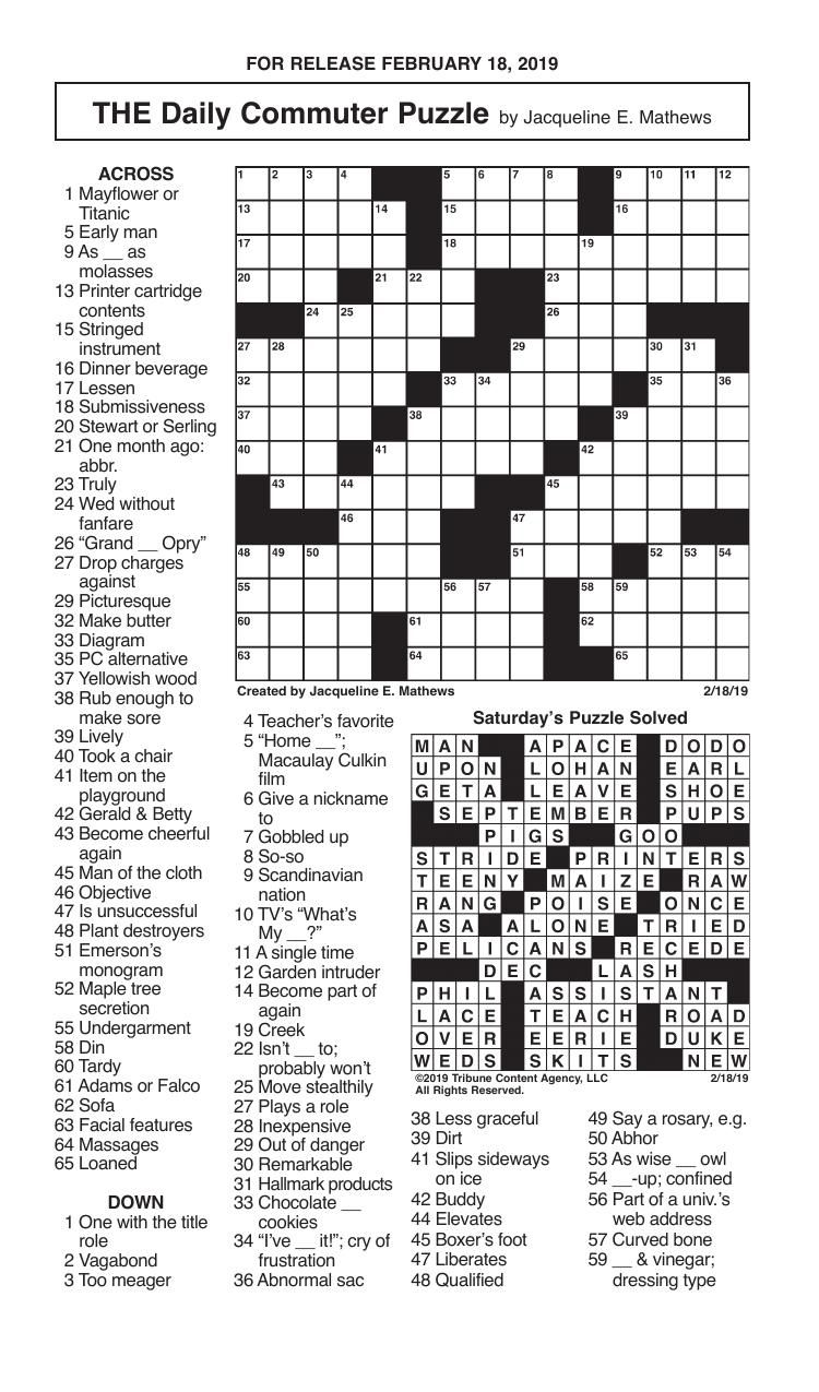 Crosswords, February 18, 2019 Crosswords
