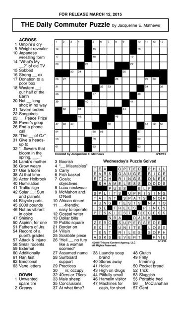 Crossword March 12 | Puzzles | redandblack.com