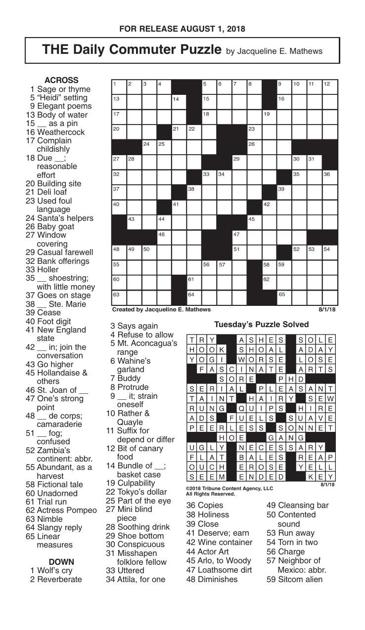 Crosswords August 1 2018 Crosswords Redandblack Com