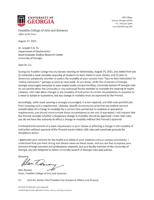 Franklin College Dean Letter to Joseph Fu