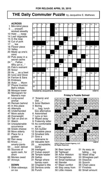 crossword april 25 puzzles redandblackcom