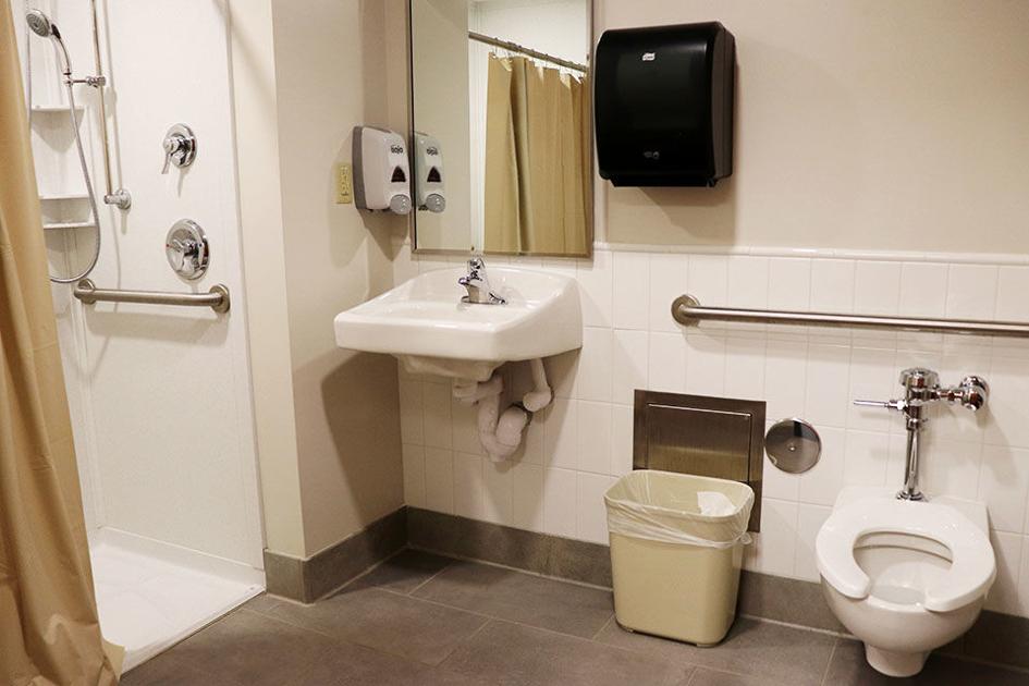 Unisex bathrooms in Russell Hall offer increased privacy for students