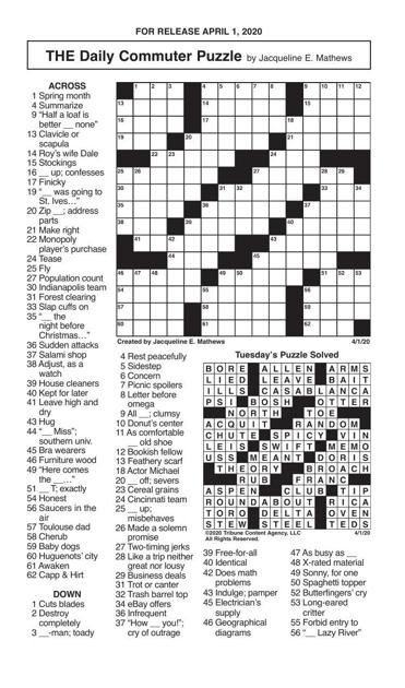 Crosswords, April 1, 2020 | Crosswords | redandblack.com