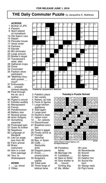 Crosswords June 1 2016 Crosswords Redandblack Com