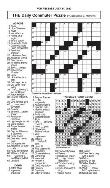 Crosswords, July 31, 2020 | Crosswords | redandblack.com
