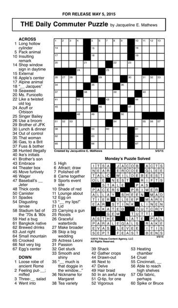 Crossword May 5 Puzzles redandblack com