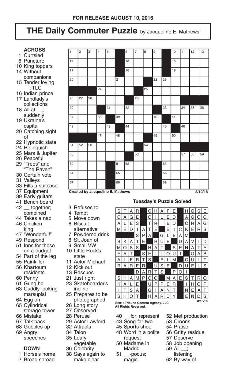 Crossword August 10 2016 Crosswords redandblack com