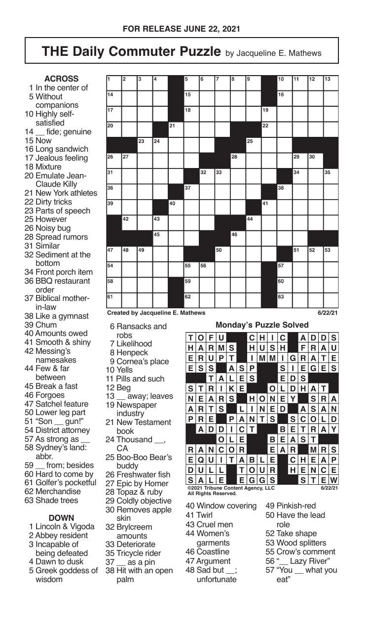 Crosswords, June 22, 2021 | Crosswords | redandblack.com