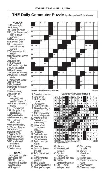 Crosswords, June 29, 2020 | Crosswords | redandblack.com