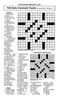 Crossword Februrary 5 | Puzzles | redandblack.com