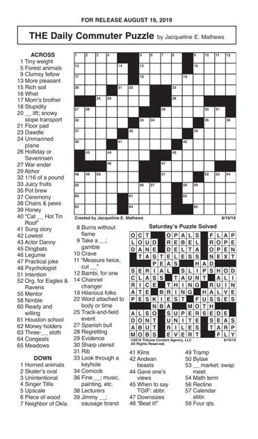 Crosswords August 19 2019 Crosswords Redandblack Com
