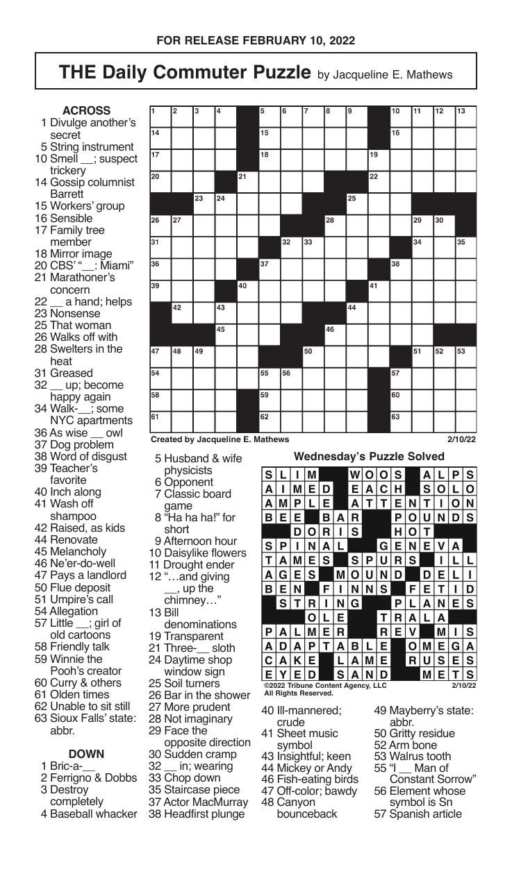 Crosswords, February 10, 2022 Crosswords