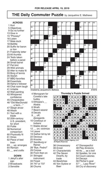 Crosswords, April 19, 2019 | Crosswords | redandblack.com