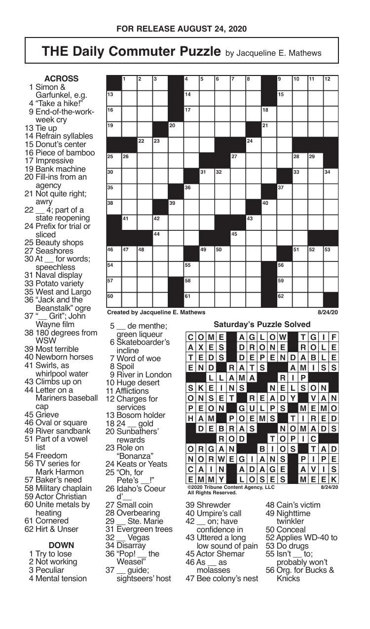 Crosswords, August 24, 2020 Crosswords