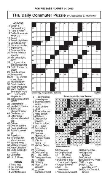 Crosswords, August 24, 2020 | Crosswords | redandblack.com