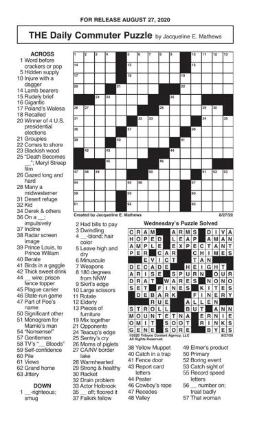 Crosswords, August 27, 2020 | Crosswords | redandblack.com