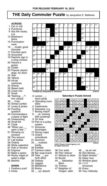 Crossword Februrary 16 Puzzles Redandblack Com
