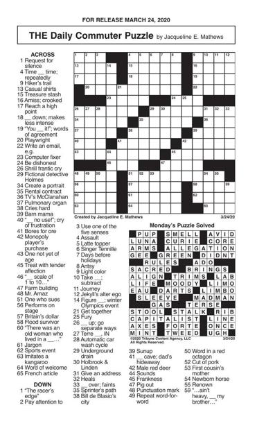 Crosswords March 24 2020 Crosswords Redandblack Com