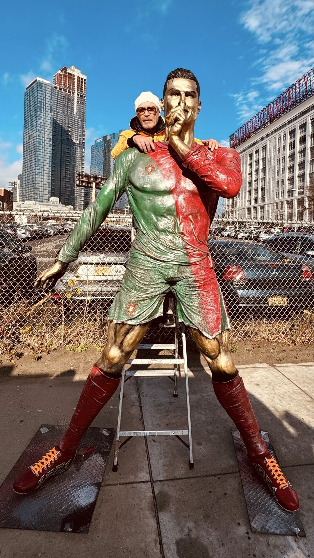 Traveling soccer sculpture scores with Ronaldo fans but misses