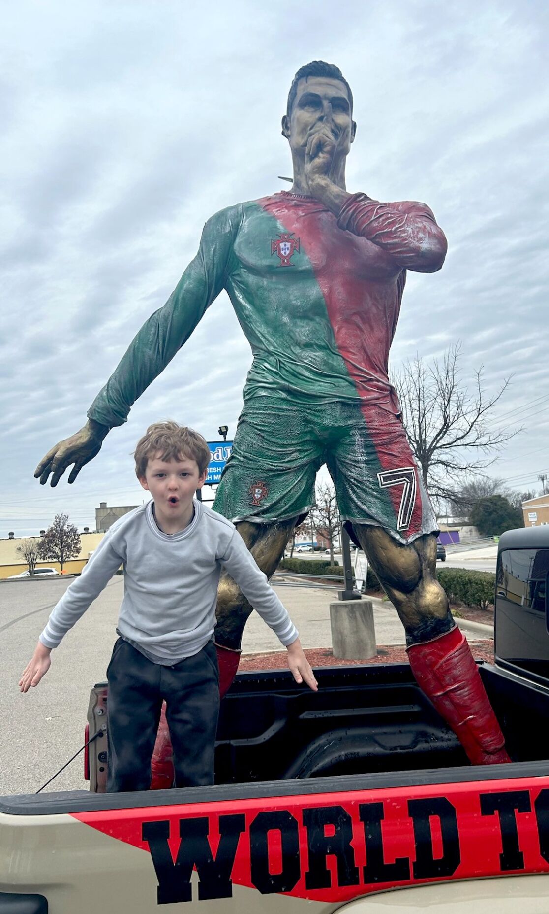 Traveling soccer sculpture scores with Ronaldo fans but misses