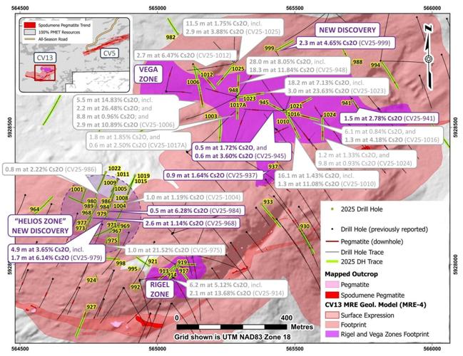 Widest Caesium Drill Intercept to Date at the Helios Caesium Zone in Final Batch of 2025 Drill Results from Shaakichiuwaanaan