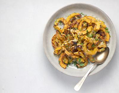 Roasted delicata squash on a a plate