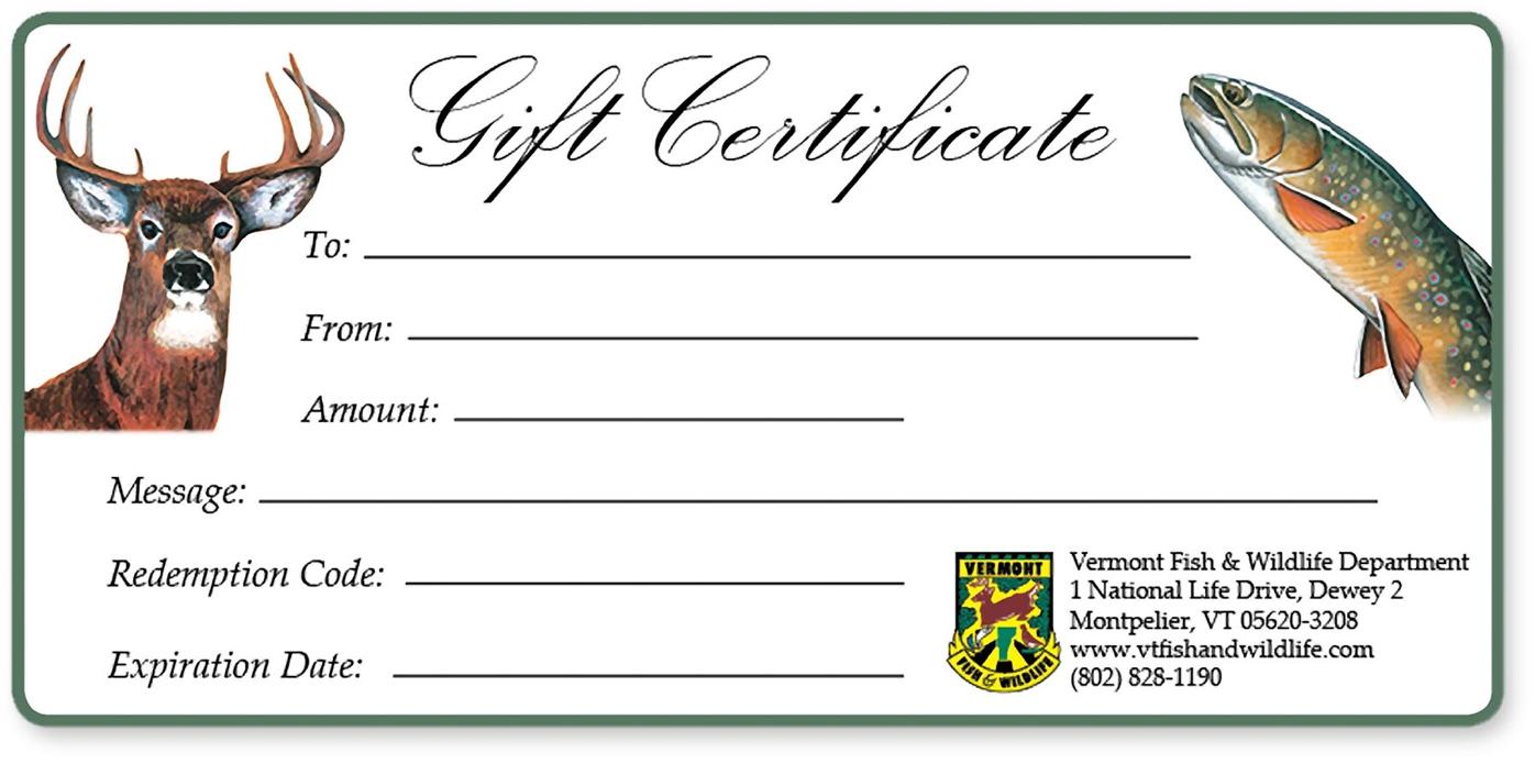 Online hunting and fishing license gift certificates available