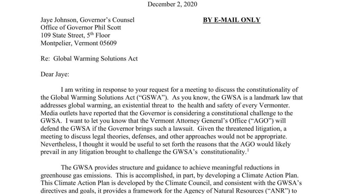 Attorney General T.J. Donovan says he'll defend Global Warming Solutions Act if challenged by Gov. Phil Scott - Brattleboro Reformer