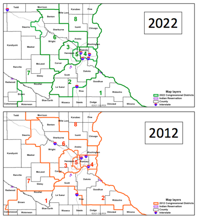 2012, 2022 Minnesota redistricting maps