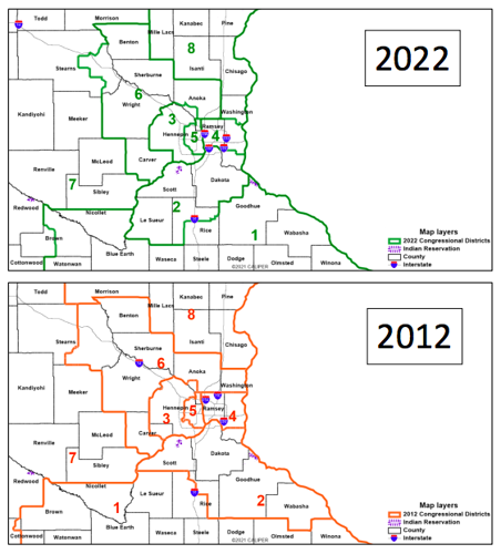 2012, 2022 Minnesota redistricting maps