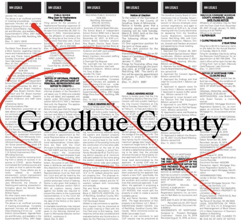 Goodhue County Board Denies Public Notices In Red Wing, Cannon Falls ...