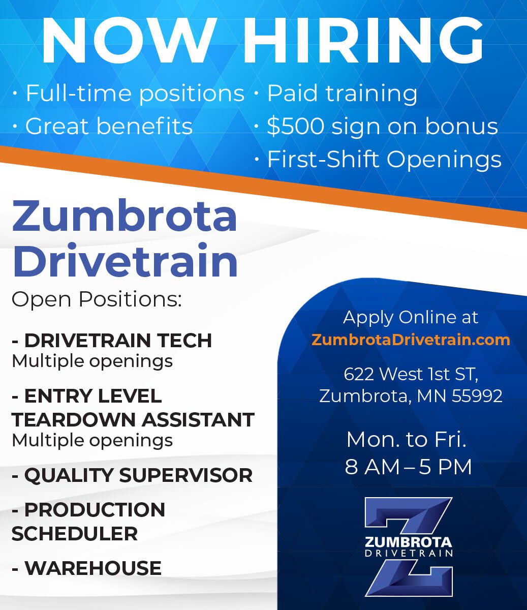 Zumbrota Drivetrain ‘hiring on all cylinders’ to meet product demand ...