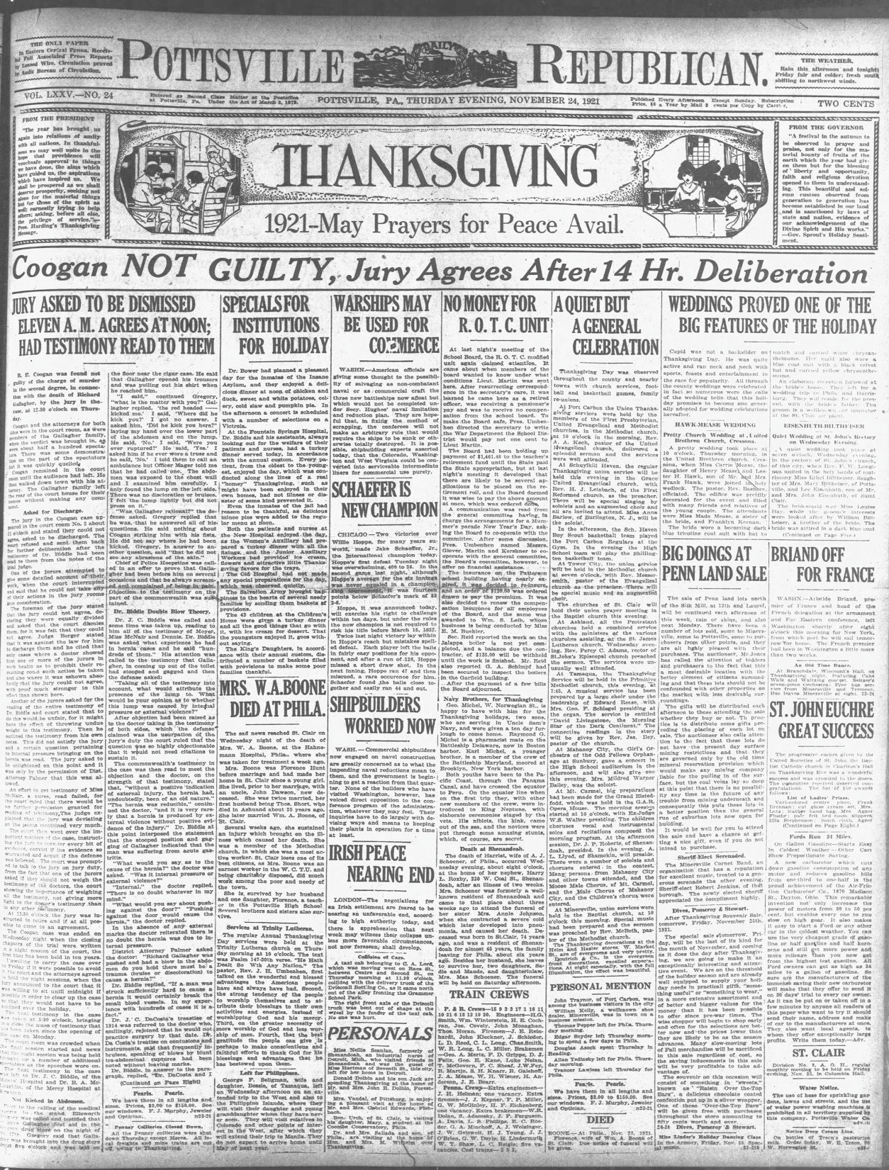 THANKSGIVING 100 YEARS AGO