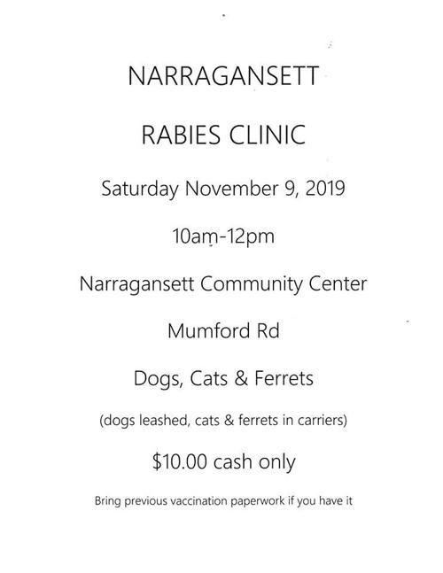 Narragansett schedules fall rabies clinic