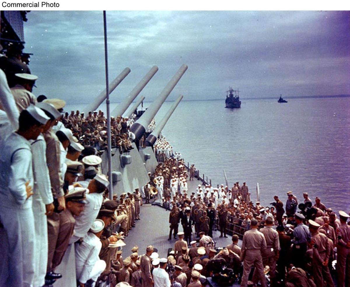 VIEW OF SURRENDER CEREMONIES FROM USS MISSOURI