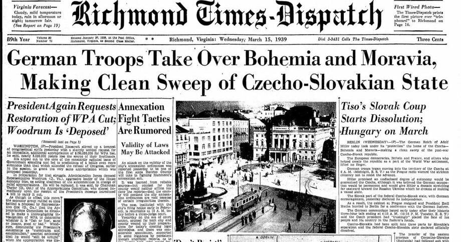 From the Archives: Times-Dispatch pages from 1938-39 when Germany occupied part of Czechoslovakia