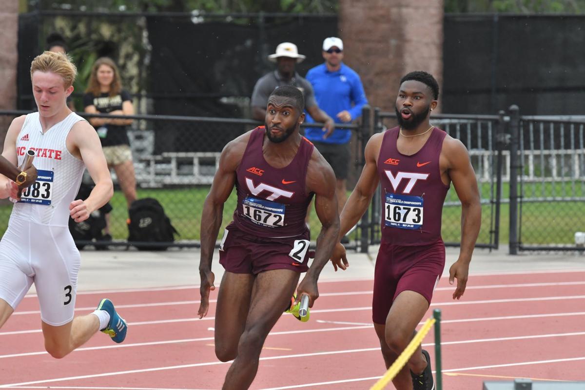 Samuel Denmark took a break from football to help Virginia Tech's relay