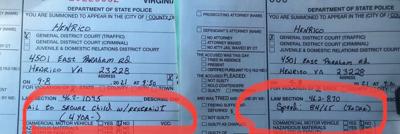 Virginia State Police ticket