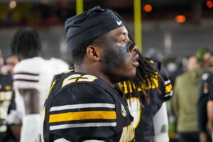 Nov 15, 2025; Columbia, Missouri, USA; Missouri Tigers running back Ahmad Hardy (29) on field after the win over the Mississippi State Bulldogs at Faurot Field at Memorial Stadium. Mandatory Credit: Denny Medley-Imagn Images