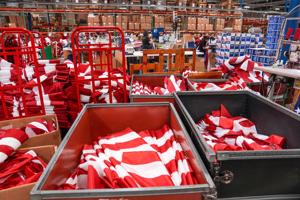 Apr 9, 2026; South Boston, VA, USA; Annin Flagmakers in South Boston, Va. have produced American flags for most major moments in history since the Civil War, including President Lincoln's inauguration and casket, the opening of the Brooklyn Bridge, t