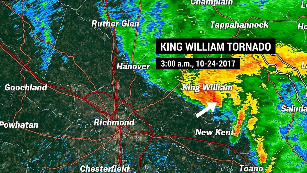 king william tornado radar richmond county hit tuesday weather map virginia tornadoes night three injuries ef shows