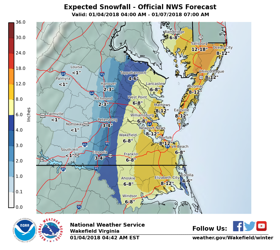 6 AM UPDATE Snow will clear out by midmorning in Richmond, but the