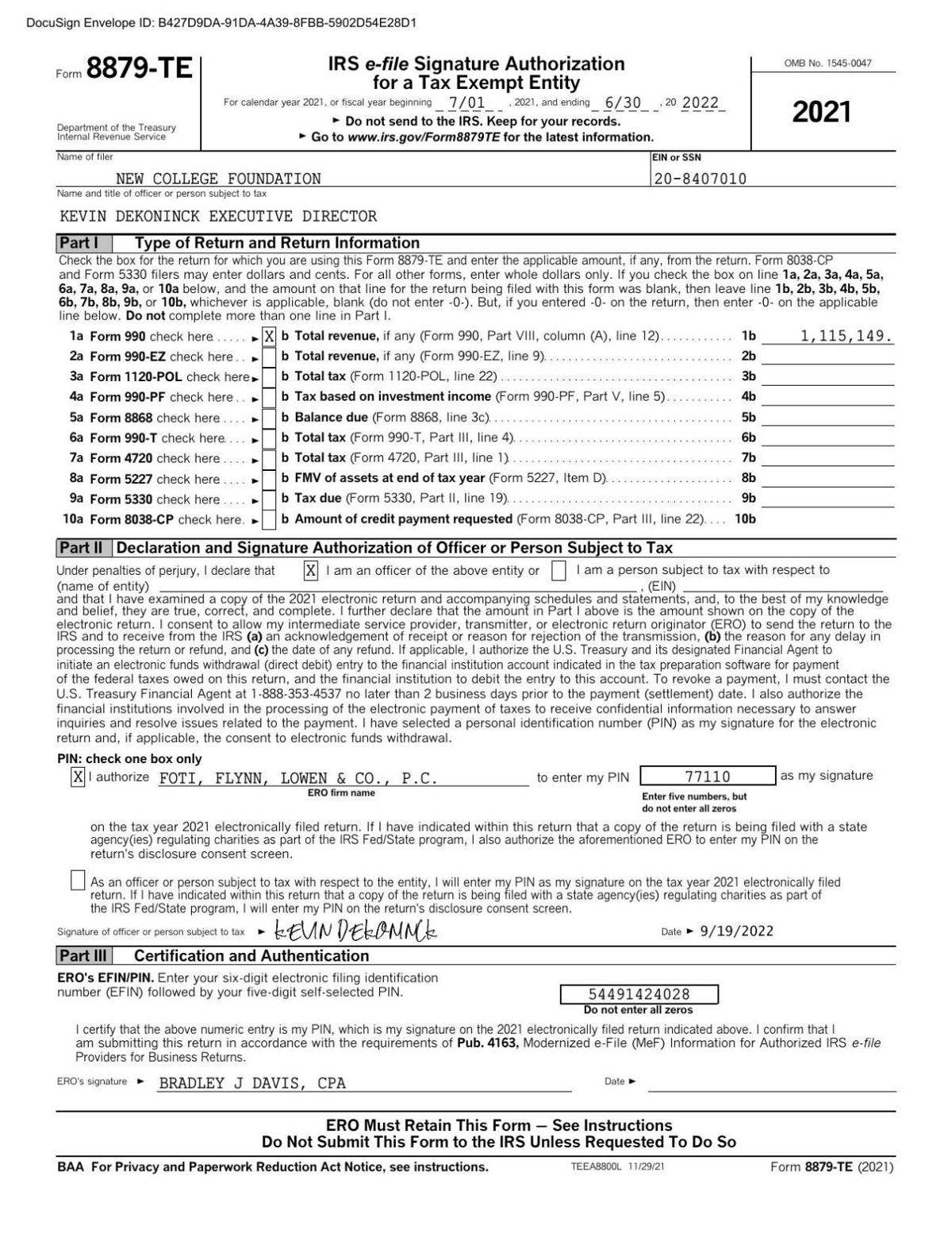 New College Foundation Form 990